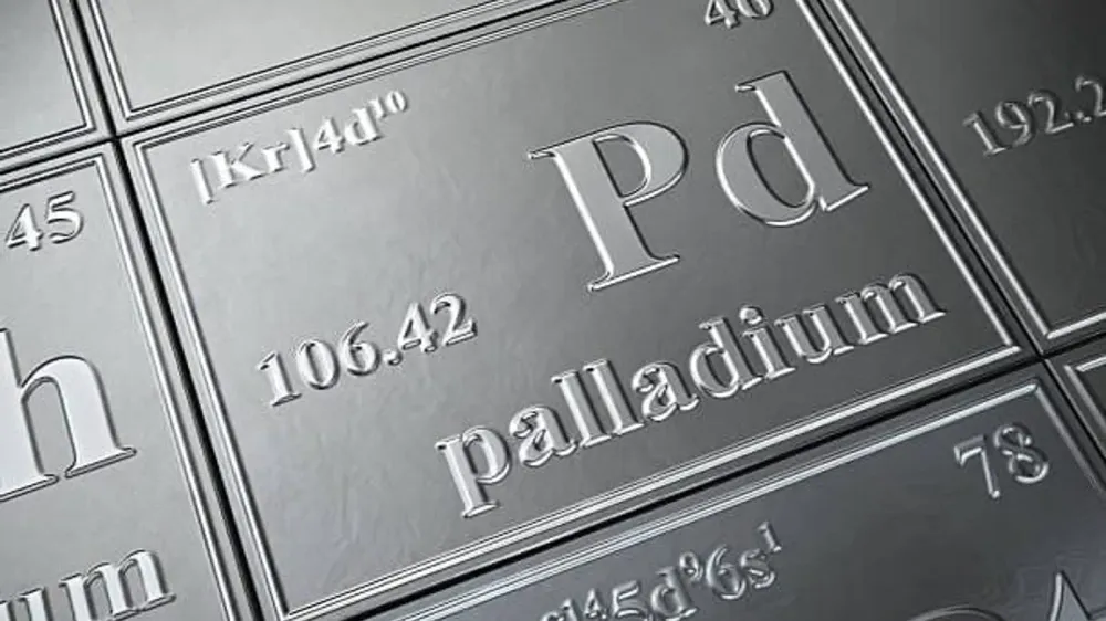 Tableau périodique des éléments montrant le palladium (Pd), un métal précieux utilisé dans les convertisseurs catalytiques et l'électronique.