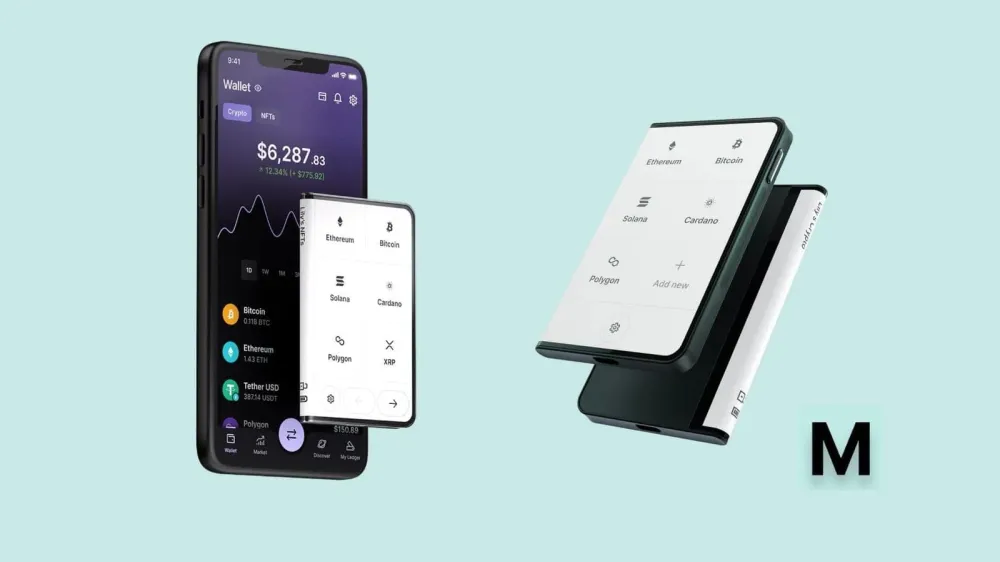 Ledger Stax, un wallet crypto avec un design unique et un écran tactile personnalisable, affichant une interface utilisateur intuitive pour gérer les cryptomonnaies.