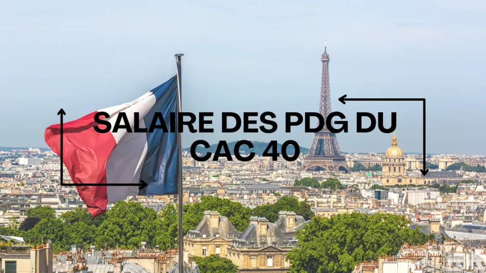 Image de Paris avec le drapeau français au premier plan et la Tour Eiffel en arrière-plan, illustrant le salaire des patrons du CAC 40.