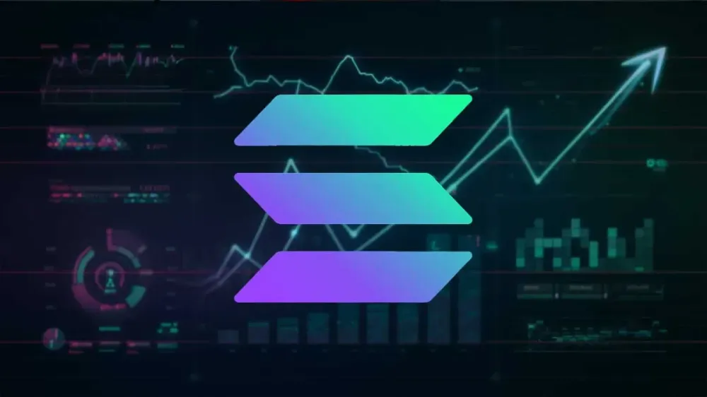 Graphique boursier de Solana avec une flèche pointant vers le haut, suggérant une potentielle reprise après un effondrement.