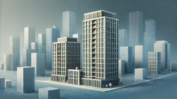 Illustration d'une ville moderne avec des immeubles, symbolisant l'investissement immobilier et la SCPI.