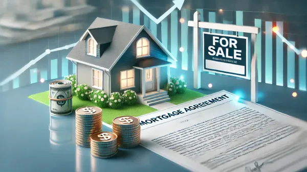 Maison miniature, argent et contrat de prêt immobilier, symbolisant les vérifications bancaires pour un prêt en 2025.