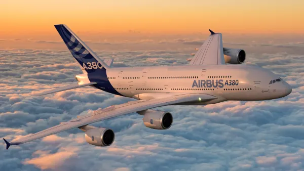 Un Airbus A380 en vol au-dessus des nuages, illustrant la domination d'Airbus dans le secteur aéronautique.