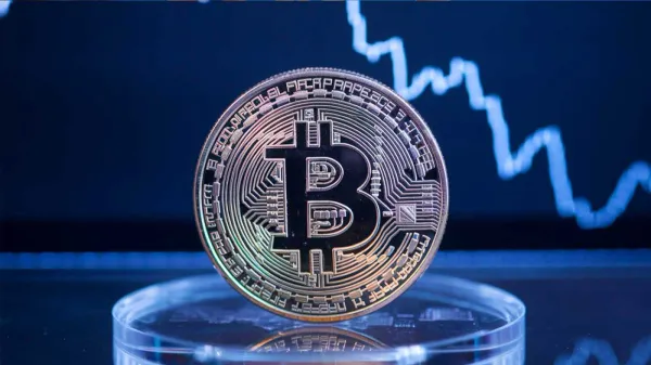 Bitcoin sur fond de graphique boursier en baisse, symbolisant une possible chute sous les 80 000$.