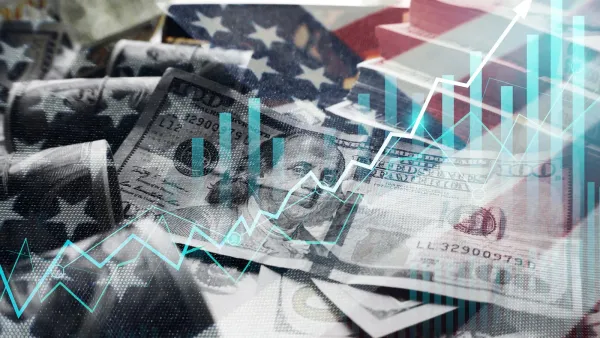 Graphique boursier superposé à des billets de 100 dollars et au drapeau américain, symbolisant l'investissement dans le S&P 500.