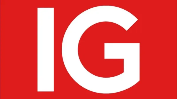 Logo du broker IG, avec les lettres I et G en blanc sur fond rouge.