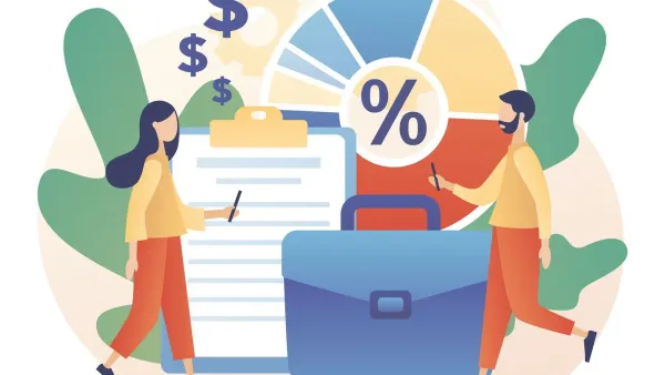 Illustration de deux personnes travaillant sur des documents financiers, symbolisant l'investissement en bourse avec un petit budget.