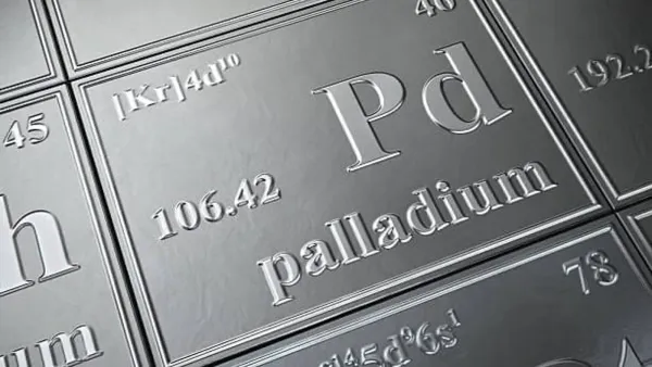 Tableau périodique des éléments montrant le palladium (Pd), un métal précieux utilisé dans les convertisseurs catalytiques et l'électronique.