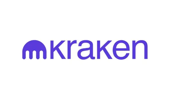 Logo de l'exchange de cryptomonnaies Kraken, en violet sur fond blanc.