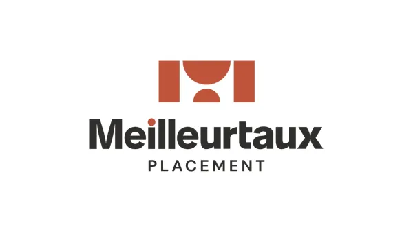 Logo de Meilleurtaux Placement, avec un symbole abstrait au-dessus du nom de l'entreprise.