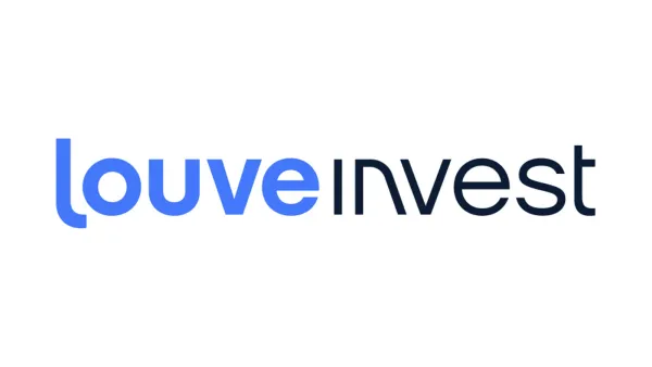 Logo de Louve Invest, une plateforme d'investissement, avec le mot 'louve' en bleu et 'invest' en bleu foncé.